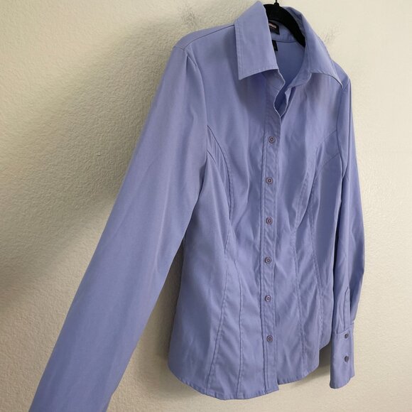 Express Womens 4 Purple Fitted Stretch Button Up Dress Shirt Long Sleeve Blouse - Picture 6 of 7